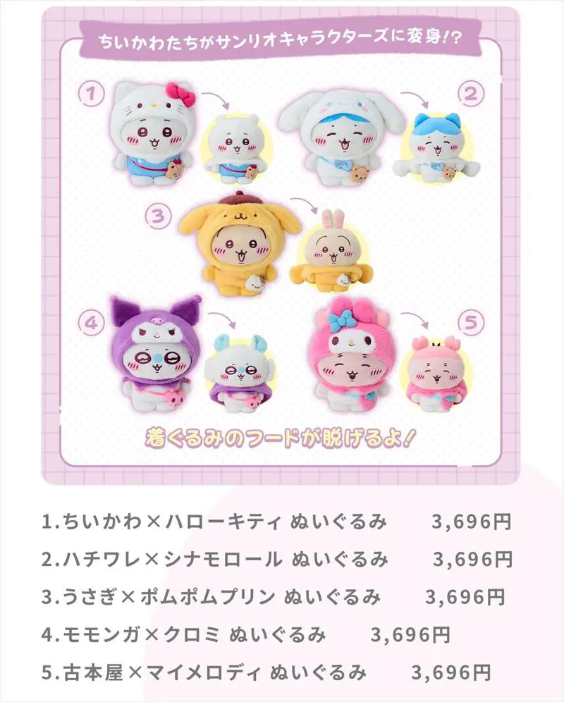 ちいかわ×サンリオ コラボ マスコット 5体セット ちいかわ×サンリオキャラクターズなかよしラバーマスコット